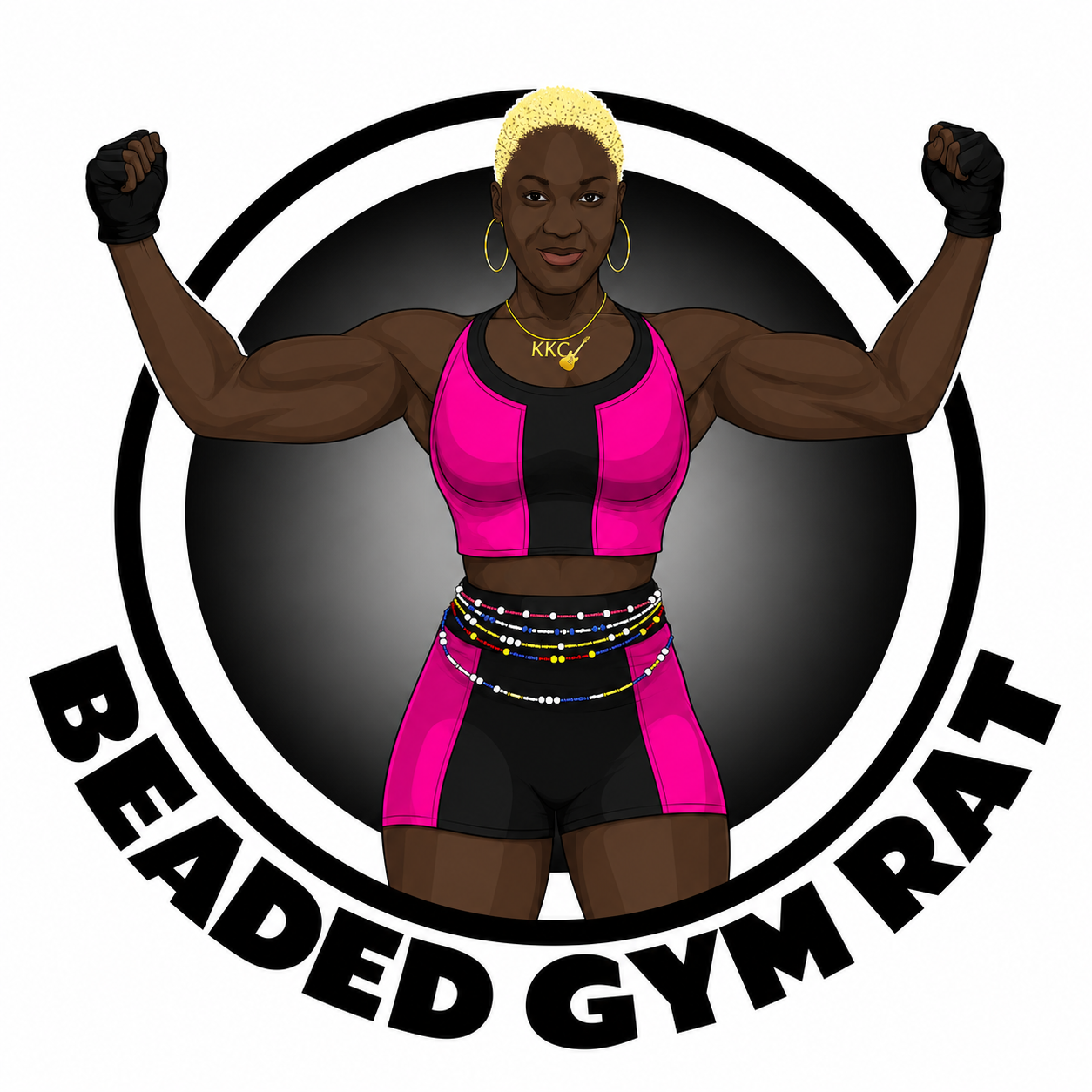 Beaded Gym Rat fitness logo.